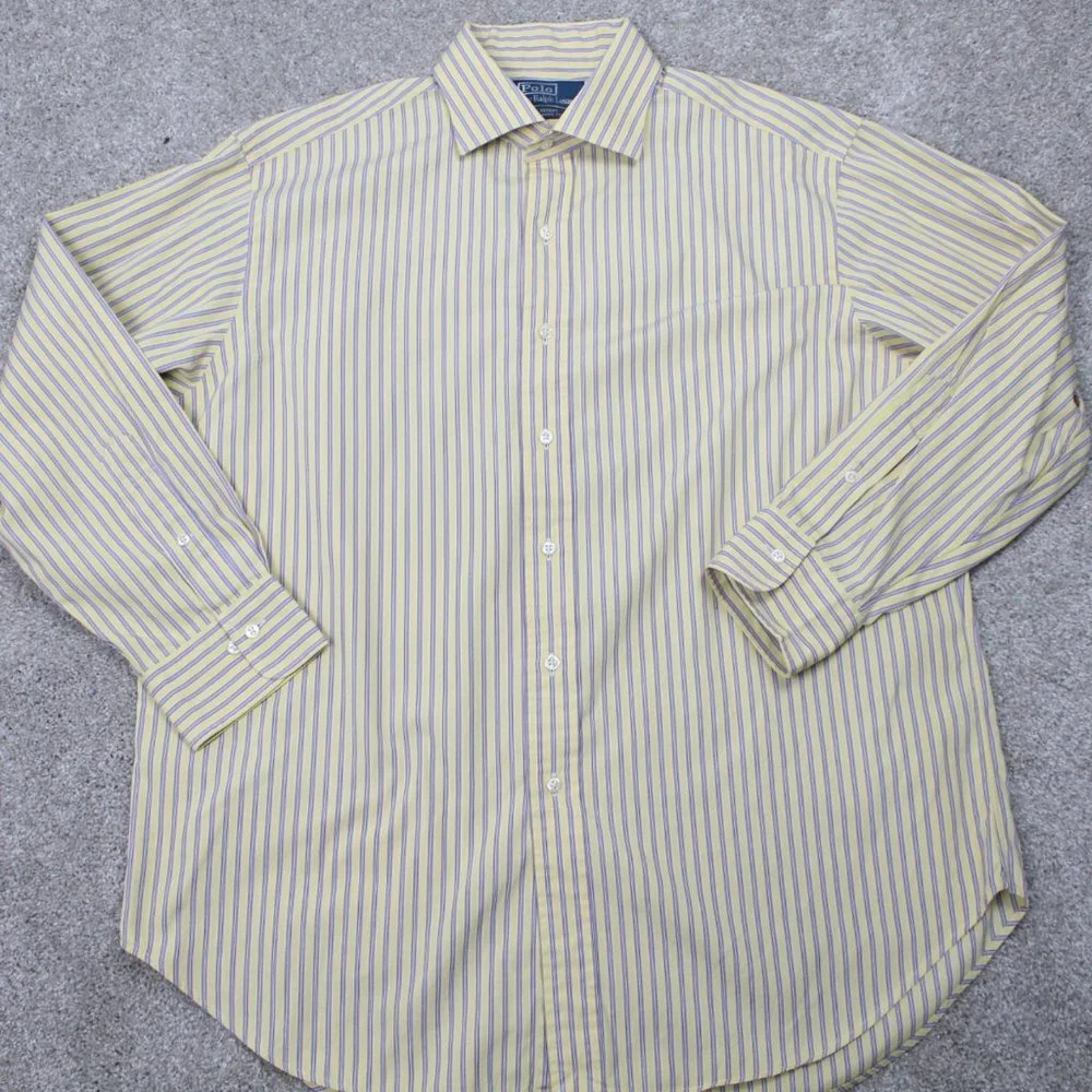 Polo Ralph Lauren Dress Shirt Adult 17, 32/33 Yellow/Blue Regent Classic Fit L/S
